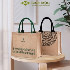 Túi đi biển, túi cói, túi cói vintage, họa tiết trống đồng và xương rồng, Sinh Mộc - M3604