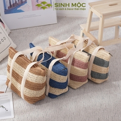 Túi đi biển, túi xách nữ giả cói, túi kẻ ngang Sinh Mộc - M3832