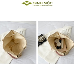 Túi đi biển, túi xách nữ giả cói, túi kẻ ngang Sinh Mộc - M3832