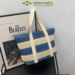 Túi đi biển, túi xách nữ giả cói, túi kẻ ngang Sinh Mộc - M3832