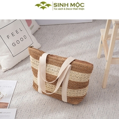 Túi đi biển, túi xách nữ giả cói, túi kẻ ngang Sinh Mộc - M3832