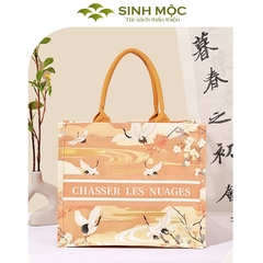 Túi tote canvas họa tiết chim hạc chống nước nhẹ nhàng đi chơi – M3073