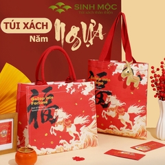 Túi xách tết Bính Ngọ 2026, túi canvas hình Ngựa, túi tote năm Ngọ - M3008