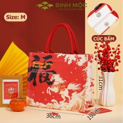 Túi xách tết Bính Ngọ 2026, túi canvas hình Ngựa, túi tote năm Ngọ - M3008