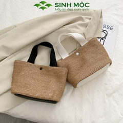 Túi cói Vintage, túi xách nữ, túi cói đi biển Sinh Mộc - M3817