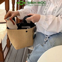 Túi cói Vintage, túi xách nữ, túi cói đi biển Sinh Mộc - M3817