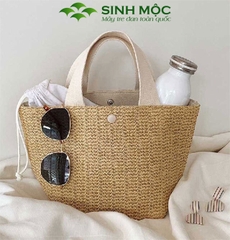 Túi cói Vintage, túi xách nữ, túi cói đi biển Sinh Mộc - M3817