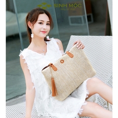 Túi xách nữ cao cấp, túi cói vintage, túi đi biển Sinh Mộc - M3820