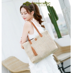 Túi xách nữ cao cấp, túi cói vintage, túi đi biển Sinh Mộc - M3820