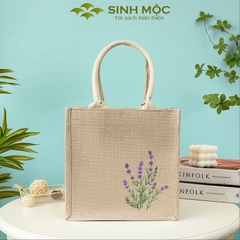 Túi xách đay linen in hoa tím vải thân thiện thời trang nhẹ nhàng tinh tế – M3302