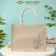 Túi xách đay linen in hoa tím vải thân thiện thời trang nhẹ nhàng tinh tế – M3302