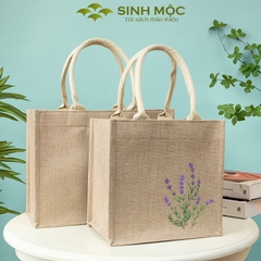 Túi xách đay linen in hoa tím vải thân thiện thời trang nhẹ nhàng tinh tế – M3302
