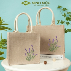 Túi xách đay linen in hoa tím vải thân thiện thời trang nhẹ nhàng tinh tế – M3302