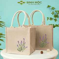 Túi xách đay linen in hoa tím vải thân thiện thời trang nhẹ nhàng tinh tế – M3302