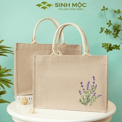 Túi xách đay linen in hoa tím vải thân thiện thời trang nhẹ nhàng tinh tế – M3302