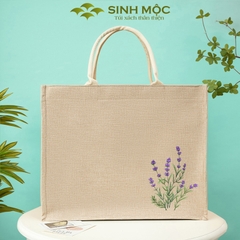 Túi xách đay linen in hoa tím vải thân thiện thời trang nhẹ nhàng tinh tế – M3302