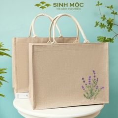 Túi xách đay linen in hoa tím vải thân thiện thời trang nhẹ nhàng tinh tế – M3302
