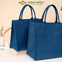 Túi linen chống nước có khóa kéo, túi đựng đồ bền đẹp - M3305 (linen xanh)