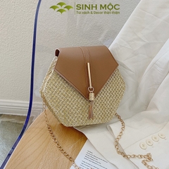 Túi xách lục giác, túi xách giả cói, túi giả cói vintage Sinh Mộc - M3827