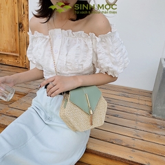Túi xách lục giác, túi xách giả cói, túi giả cói vintage Sinh Mộc - M3827