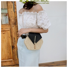 Túi xách lục giác, túi xách giả cói, túi giả cói vintage Sinh Mộc - M3827
