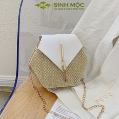 Túi xách lục giác, túi xách giả cói, túi giả cói vintage Sinh Mộc - M3827