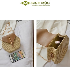 Túi xách lục giác, túi xách giả cói, túi giả cói vintage Sinh Mộc - M3827