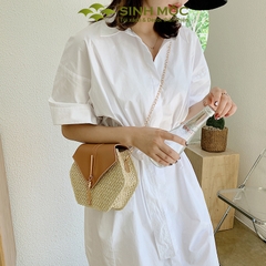 Túi xách lục giác, túi xách giả cói, túi giả cói vintage Sinh Mộc - M3827