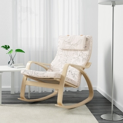 Ghế bập bênh POÄNG trắng - đệm Vislanda đen trắng