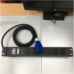 Thanh Nguồn PDU 1U Rack 19 6 Way Universal UK Outlet Có MCB BHW-T4 C32 MITSUBISHI Công Suất Max 16A 250V to IP44 IEC309-2 Plug Power Cord 3x2.5mm Length 5M