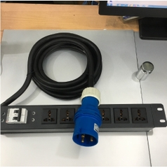 Thanh Nguồn PDU 1U Rack 19 6 Way Universal UK Outlet Có MCB BHW-T4 C32 MITSUBISHI Công Suất Max 32A 250V to IP44 IEC309-2 Plug Power Cord 3x4.0mm Length 4.5M