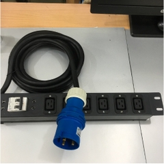 Thanh Nguồn PDU 1U Rack 19 6 Way IEC C19 Outlet Có MCB BHW-T4 C32 MITSUBISHI Công Suất Max 32A 250V to IP44 IEC309-2 Plug Power Cord 3x4.0mm Length 4.5M