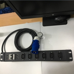 Thanh Nguồn PDU 1U Rack 19 6 Way IEC C19 Outlet Có MCB BHW-T4 C32 MITSUBISHI Công Suất Max 16A 250V to IP44 IEC309-2 Plug Power Cord 3x2.5mm Length 3M