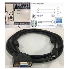 Cáp Lập Trình DVPACAB230 RS232 Interface PLC Programming Cable For DELTA DVP Series PLC DB9 Female to Mini Din 8 Pin Male Length 3M