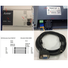 Cáp PLC Programming Mitsubishi FX3SA-30MR Với HMI Weinwiew Touch TK6071IP Cable DB9 Female to Mini Din 8 Pin Male Connector RS485 Length 3M