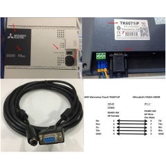 Cáp PLC Programming Mitsubishi FX3SA-30MR Với HMI Weinwiew Touch TK6071IP Cable DB9 Female to Mini Din 8 Pin Male Connector RS485 Length 5M