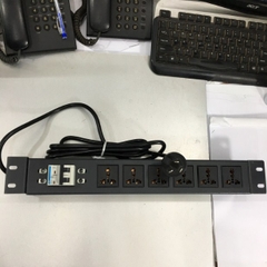 Thanh Nguồn PDU Rack Mount 19 inch 1U Universal 6 Way UK Outlet Có Cầu Dao Aptomat Tự Động MCB TECS Công Suất Max 20A Australia & China Plug Power Cord 3x1.5mm² Length 2.5M