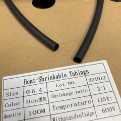 Ống Co Nhiệt Cách Điện 100M Heat Shrink Tube Black Size Ф 6.4mm Shrink Ratio 3:1 Temperature 125℃ Voltage 600V Length 100 Meter