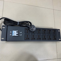 Thanh Phân Phối Nguồn Điện PDU 2U Rack Universal 12 Way UK Outlet Có MCB Công Suất Max 16A to UK Plug BS1363 Power Cord 3x1.0mm² Length 2.5M