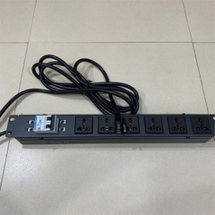 Thanh Nguồn Điện PDU 1U Rack Universal 6 Way UK Outlet Có MCB Bảo Vệ Quá Tải Công Suất Max 20A to NEMA 5-15P Plug Power Cord 3x2.08mm² Length 1.5M