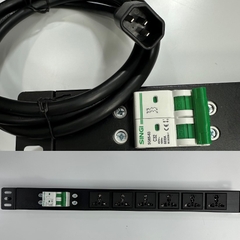 Thanh Nguồn 6 Way UK Universal Outlet PDU Rack Có MCB Công Suất Max 20A to C14 Plug Power Cord 3x2.08mm² Length 1.8M For UPS APC Eaton Output IEC C13 Connector