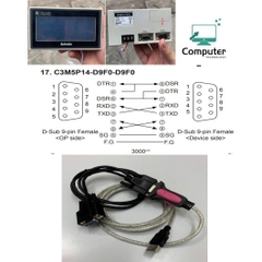 Combo Cáp lập Trình C3M5P14-D9F0-D9F0 Dài 1M RS-232C DB9 Female to Female + USB to RS232 Converter - 6ft For Communication Cable HMI Autonics Với Computer Laptop