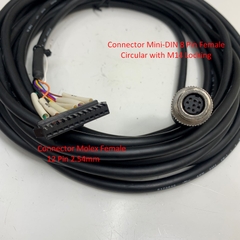 Cáp 7M 23ft Connector Mini DIN 8 Pin Female Circular with M14 Locking to Molex Female 12 Pin 2.54mm Cable E173640 26AWG 300V TAE IL For Industrial Sensor, Automatic Machine