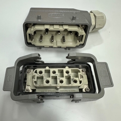 Bộ Đầu Nối Điện Công Nghiệp Harting Han 6 HsB-M Han 6 HsB-F Connector HDC 6 Pin Male + Female 35A 400/690V 6kV3 + Panel Entry Hood