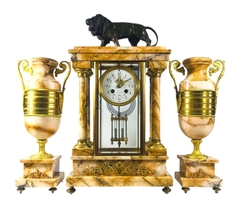 Đồng hồ đá bọc đồng 3 món Khải hoàn môn tượng sư tử Pháp