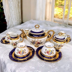 BỘ ẤM TRÀ SÉC 15 MÓN MẠ VÀNG 24K XANH COBAN HÌNH 3 CÔ GÁI HY LẠP CỔ ĐẠI