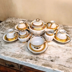 [Bán buôn, bán lẻ] BỘ ẤM TRÀ 15 MÓN TIỆP KHẮC MẠ VÀNG 24K SANG TRỌNG
