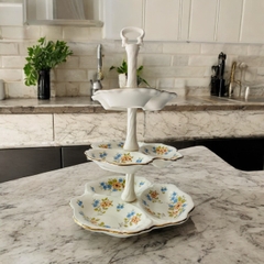 Liễn sứ 3 tầng sản xuất tại Karlovy Vary Cộng hoà Séc mẫu hoa xanh