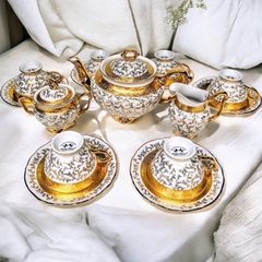 (Bán buôn, bán lẻ) BỘ ẤM TRÀ 15 MÓN MẠ VÀNG 24K VẼ VÀNG Sản xuất tại CH Séc (Tiệp Khắc) MS7AC