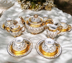 (Bán buôn, bán lẻ) BỘ ẤM TRÀ 15 MÓN MẠ VÀNG 24K VẼ VÀNG Sản xuất tại CH Séc (Tiệp Khắc) MS7AC